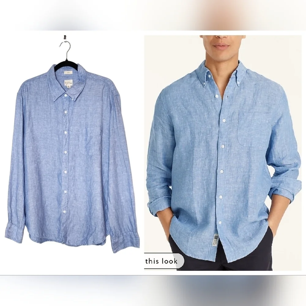 100% Linen J. Crew‎ Baird McNutt Blue Long Sleeve Button Shirt Men's Size XL